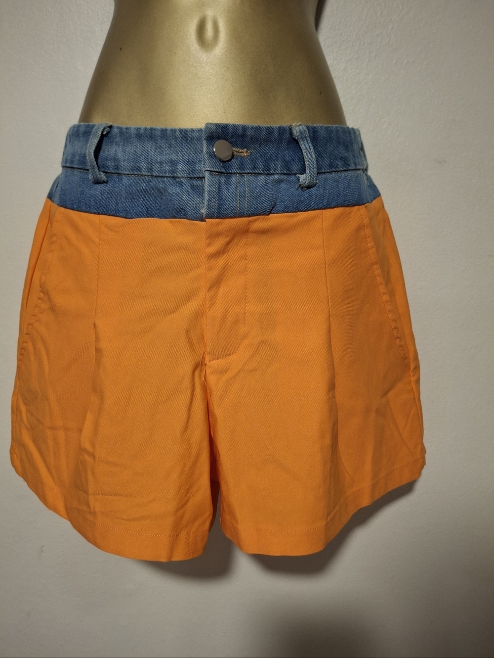 Women's Orange Short with Denim Waistband